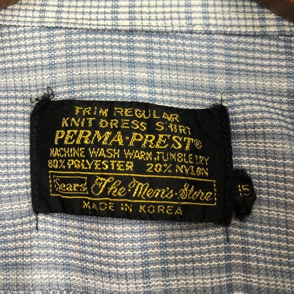 Sears VTG Mens Size 15 Blue Plaid Print Short Sleeve Button Down Dress Shirt - Picture 6 of 7